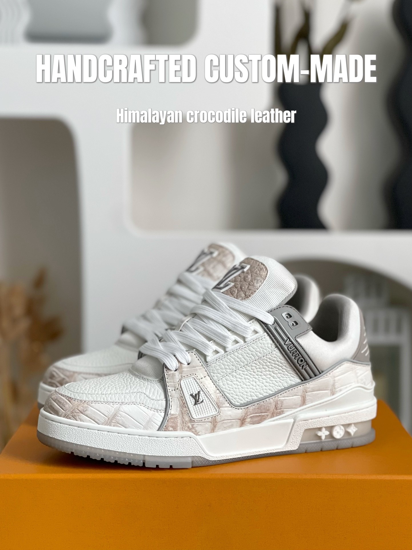 「#2052」【Handmade Custom】Louis Vuitton Himalayan Crocodile Leather Trainer Sneakers