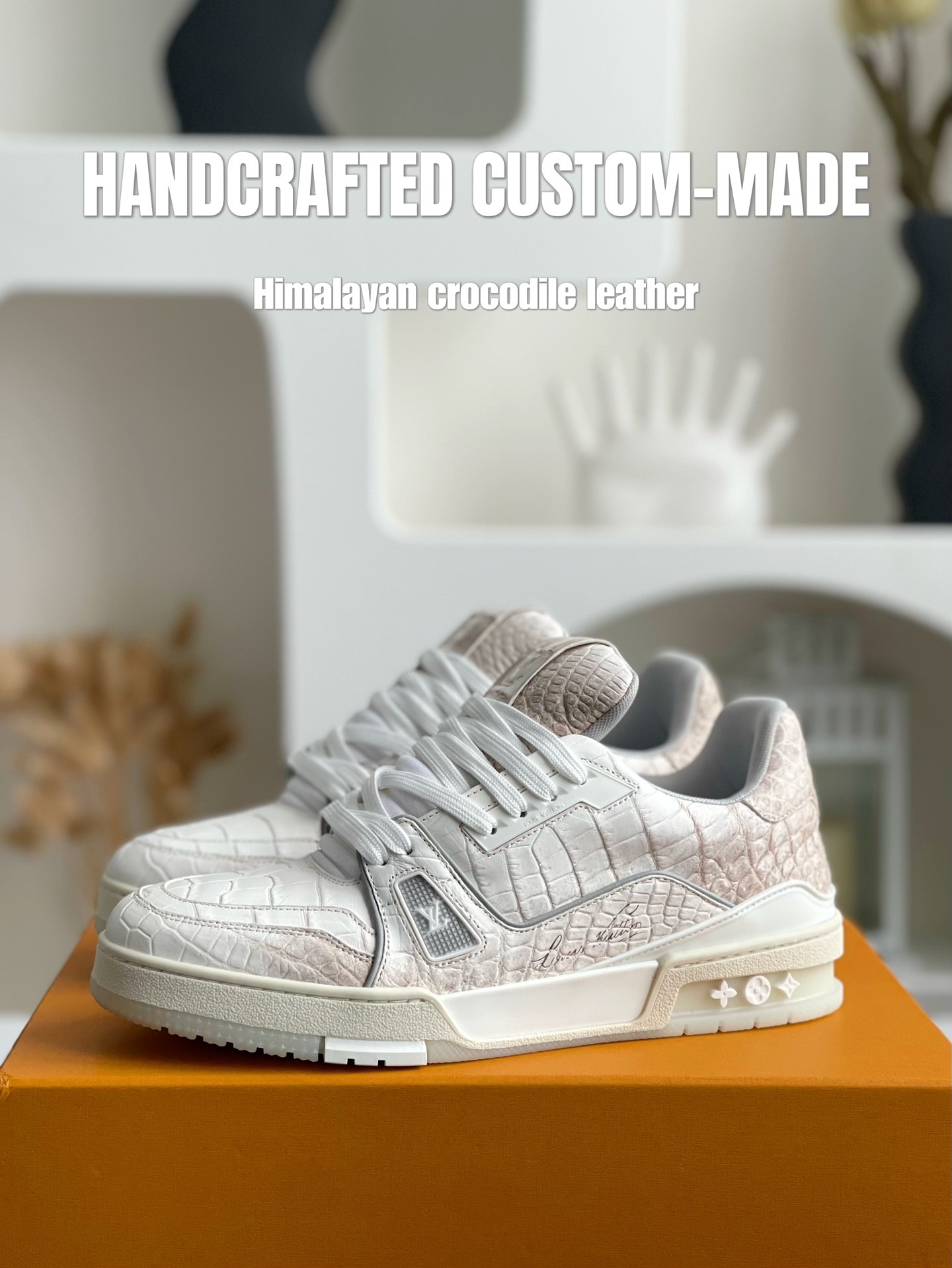 「#2016」【Handmade Custom】Louis Vuitton Himalayan Crocodile Leather Trainer Sneakers