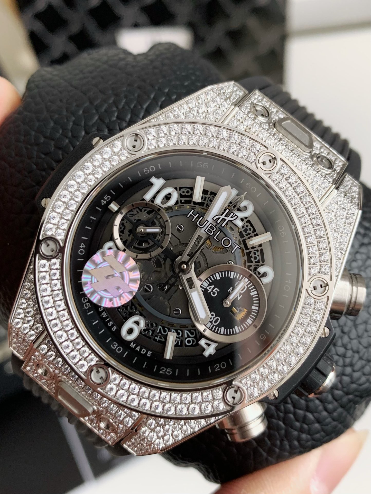 「#2608」Hublot full diamond chronograph v2 version watch