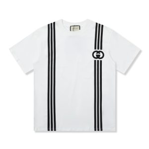 「#1519」Gucci 23SS double G vertical stripe foam printed t-shirt