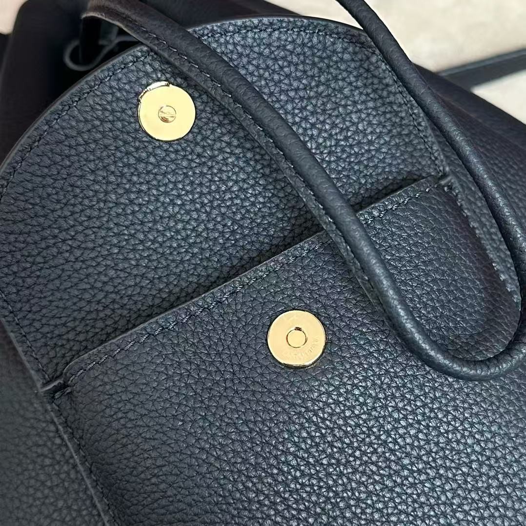 「#3591」loro piana extra black imported cowhide drawstring backpack, size: 25*27*14cm