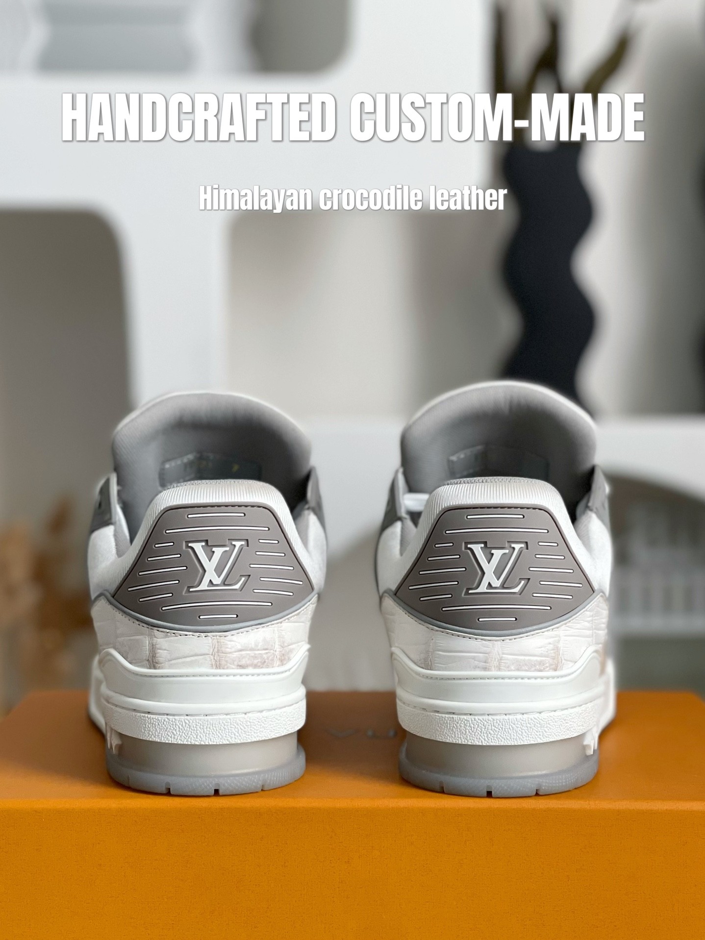 「#2052」【Handmade Custom】Louis Vuitton Himalayan Crocodile Leather Trainer Sneakers