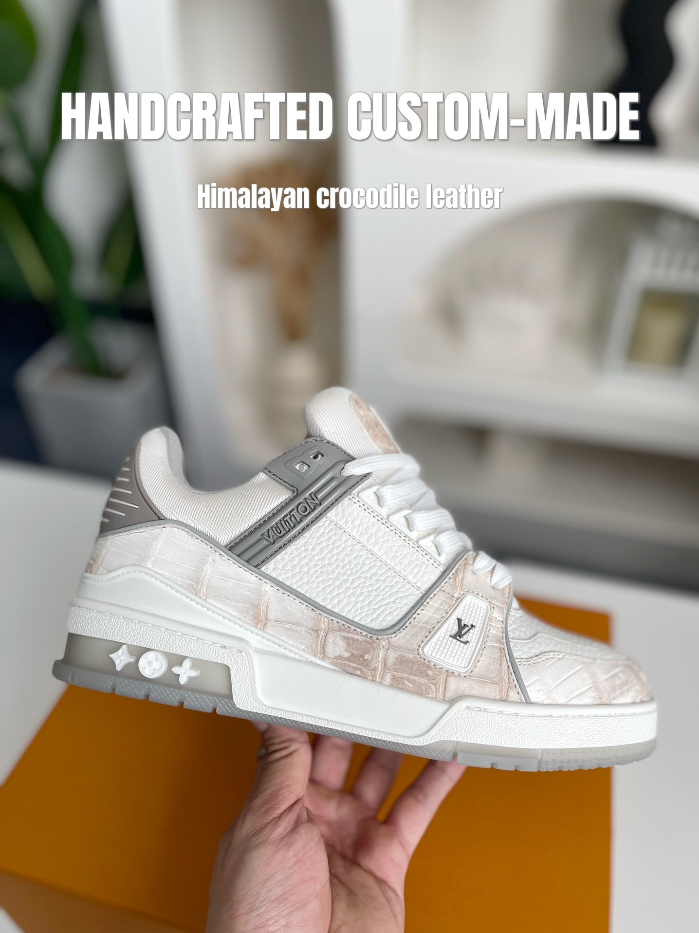「#2052」【Handmade Custom】Louis Vuitton Himalayan Crocodile Leather Trainer Sneakers