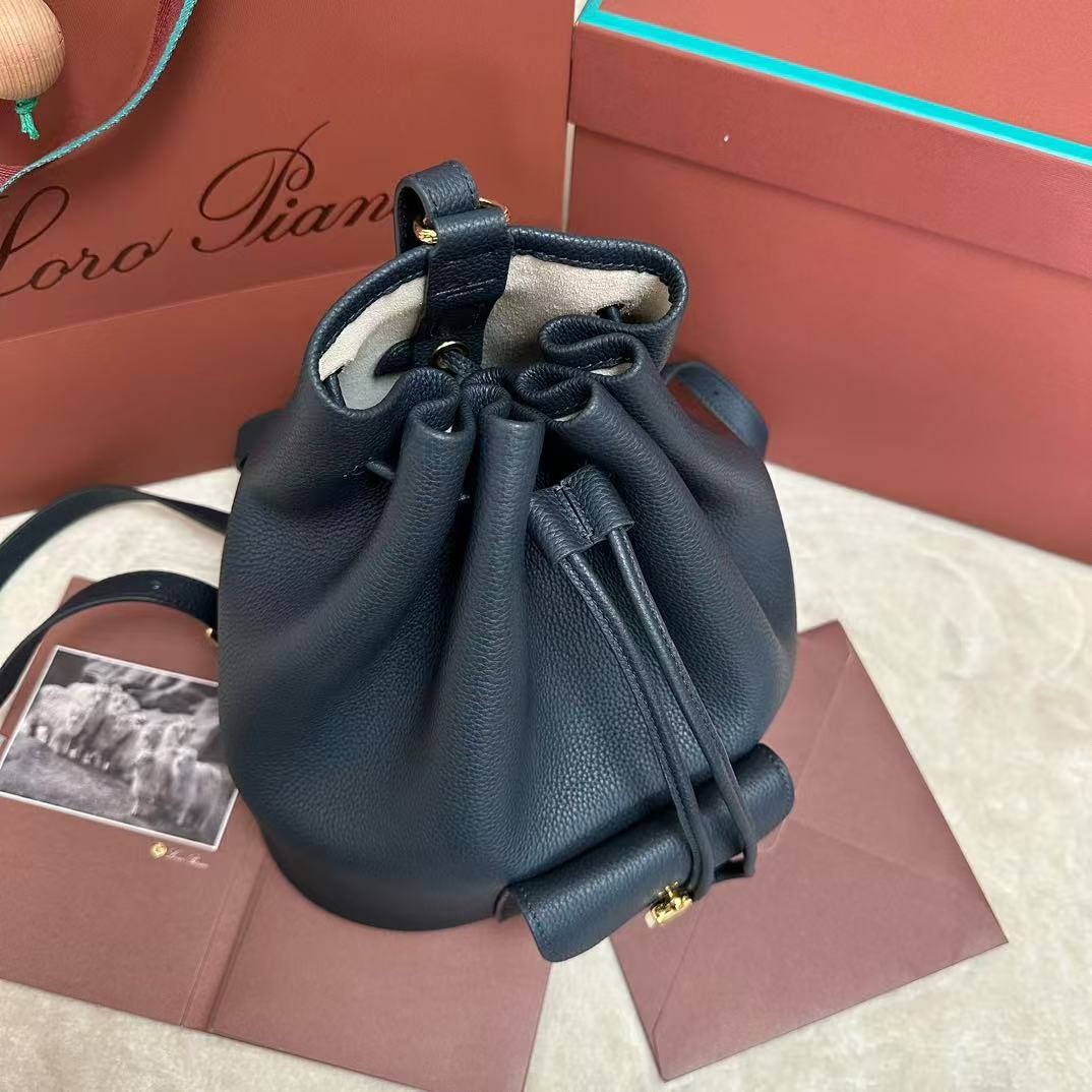 「#3591」loro piana extra black imported cowhide drawstring backpack, size: 25*27*14cm
