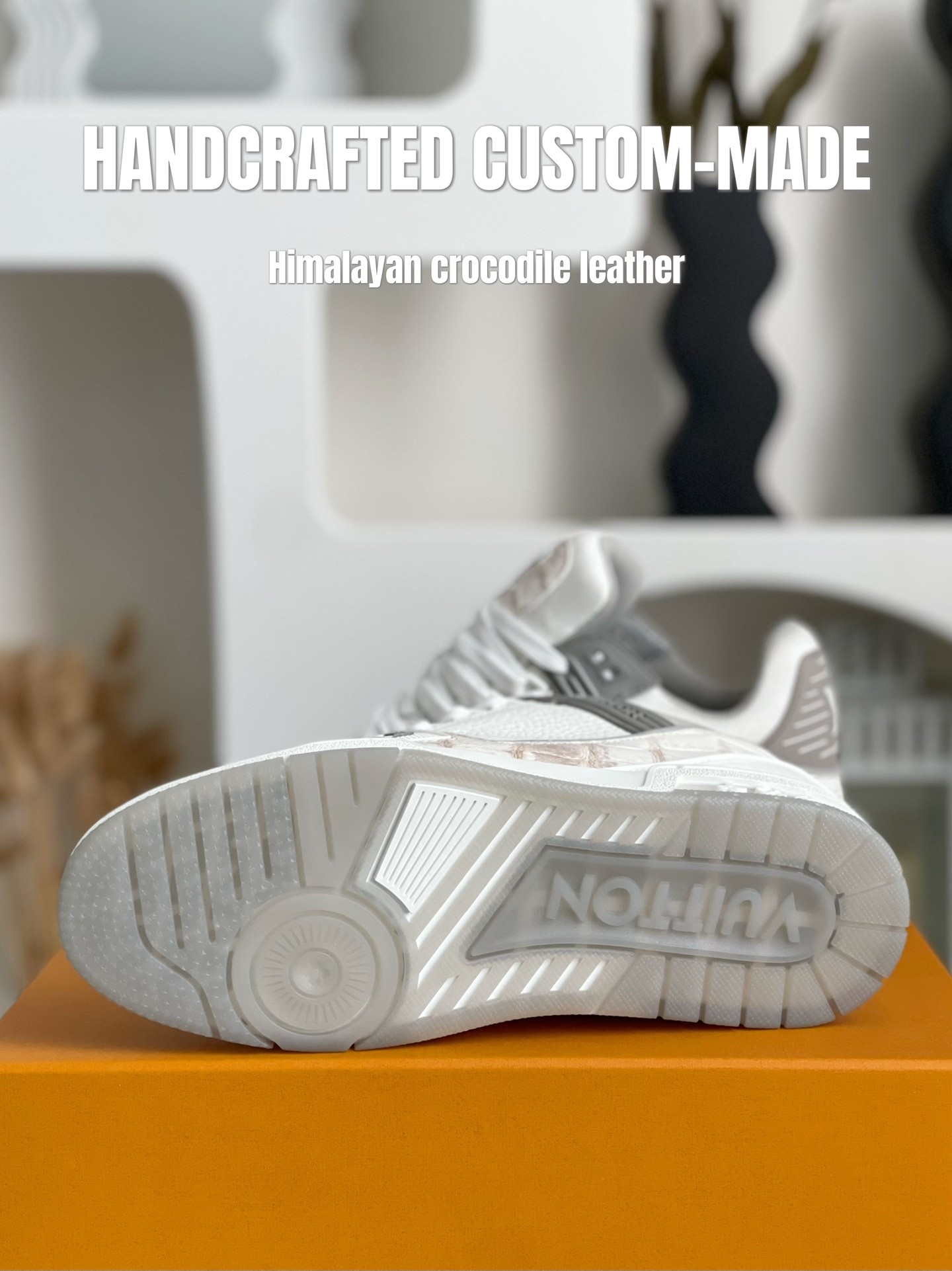 「#2052」【Handmade Custom】Louis Vuitton Himalayan Crocodile Leather Trainer Sneakers