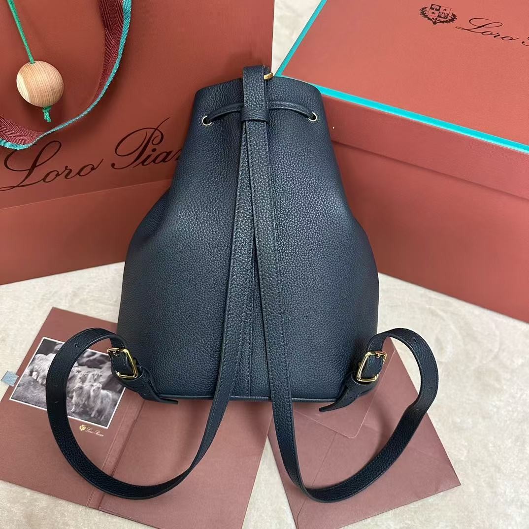 「#3591」loro piana extra black imported cowhide drawstring backpack, size: 25*27*14cm