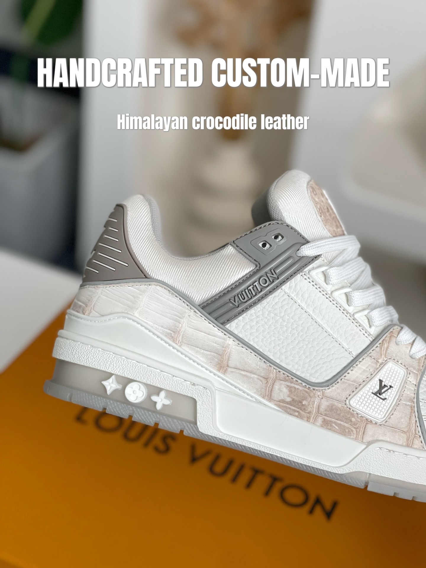 「#2052」【Handmade Custom】Louis Vuitton Himalayan Crocodile Leather Trainer Sneakers