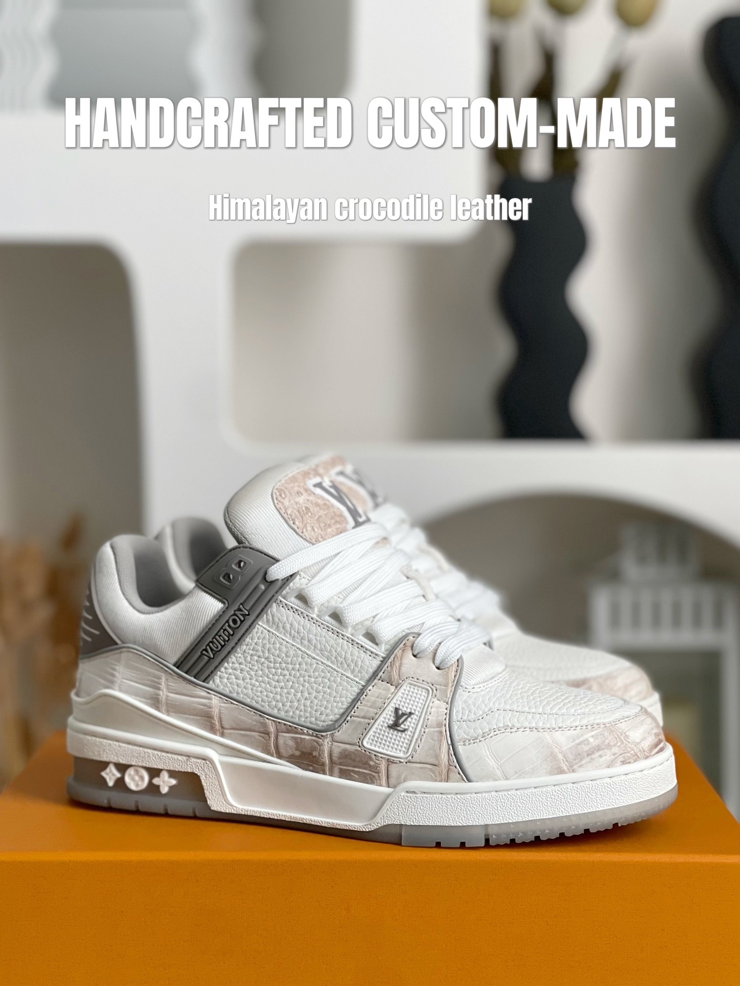 「#2052」【Handmade Custom】Louis Vuitton Himalayan Crocodile Leather Trainer Sneakers