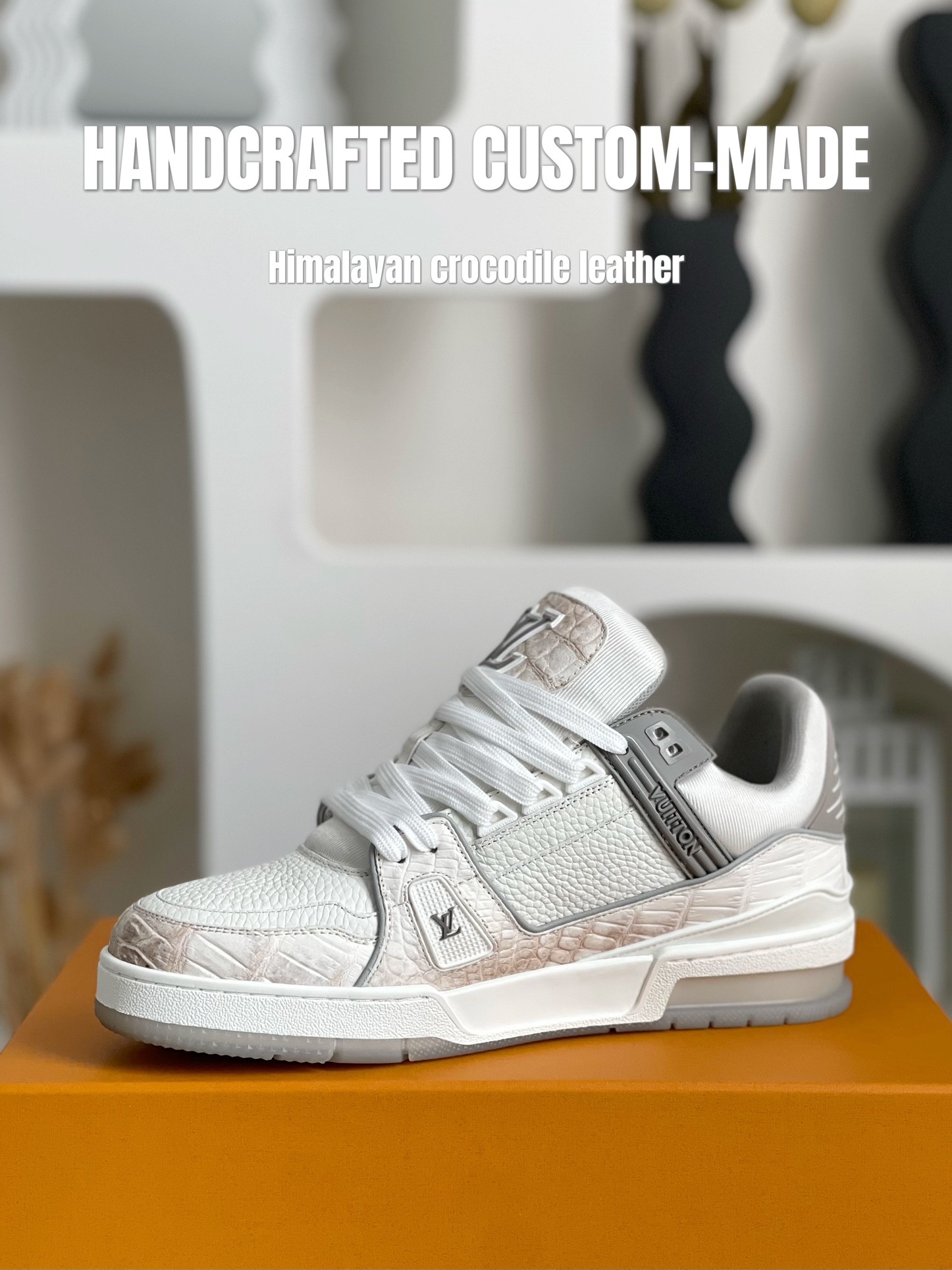 「#2052」【Handmade Custom】Louis Vuitton Himalayan Crocodile Leather Trainer Sneakers