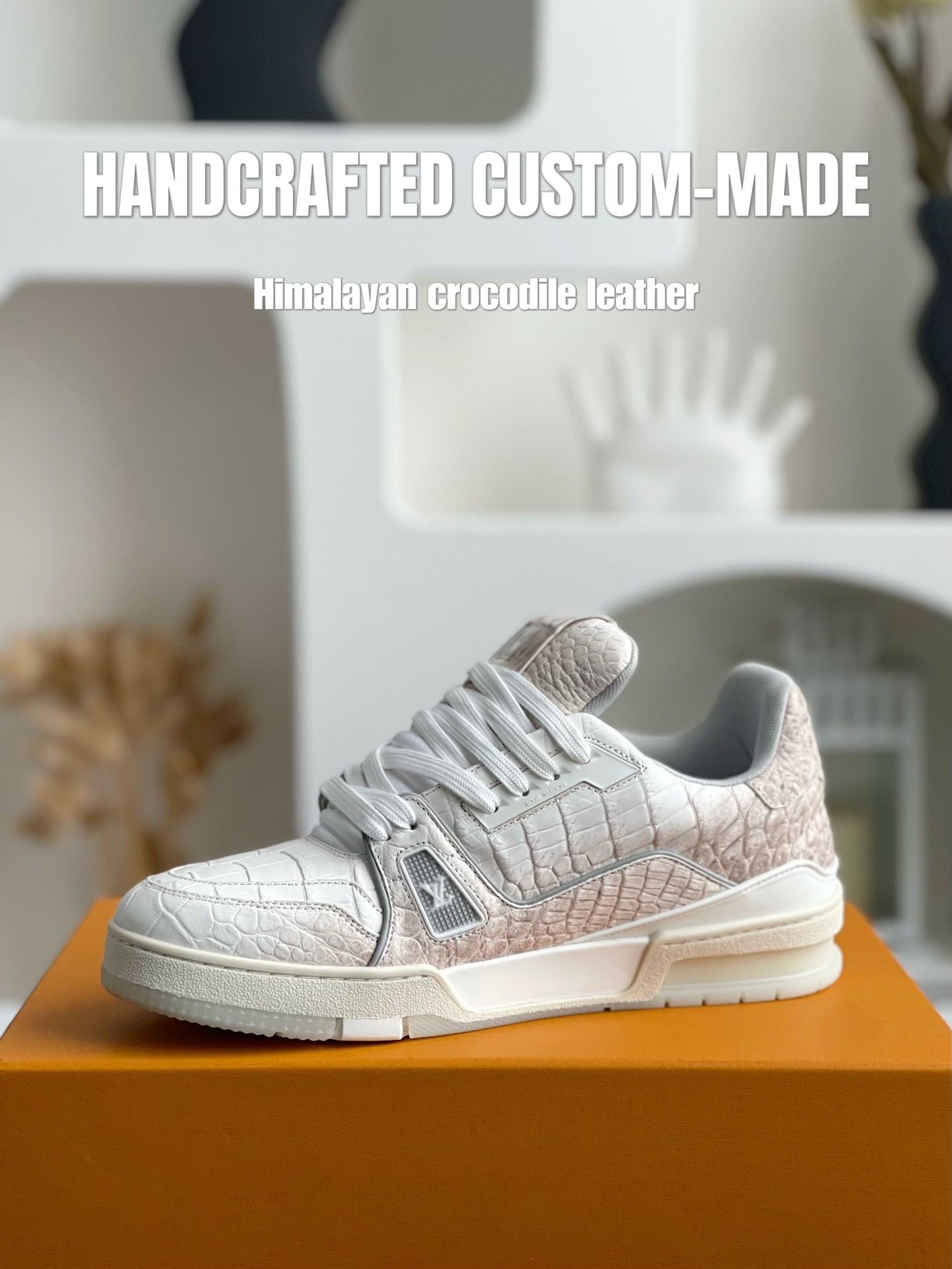 「#2016」【Handmade Custom】Louis Vuitton Himalayan Crocodile Leather Trainer Sneakers