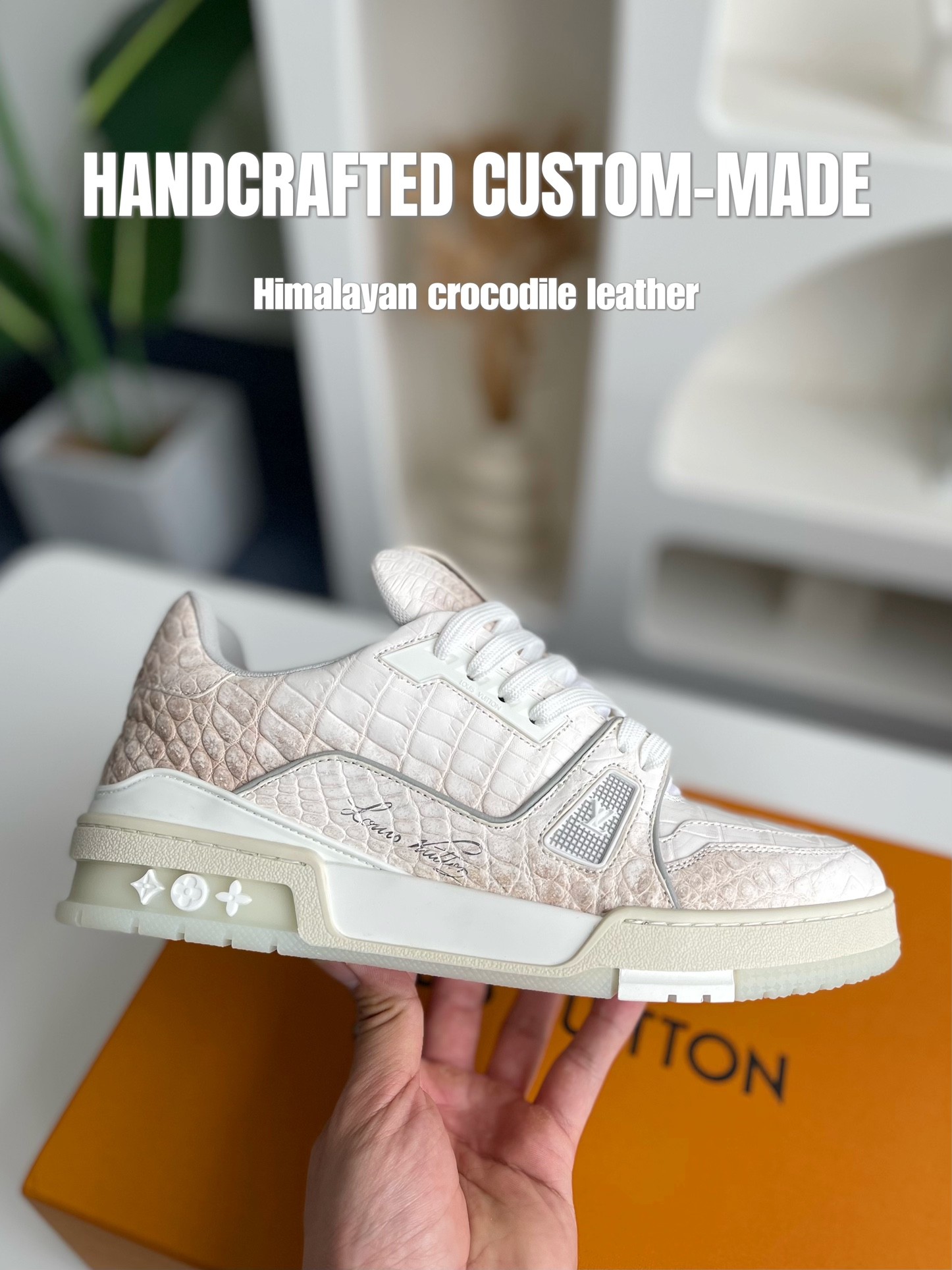 「#2016」【Handmade Custom】Louis Vuitton Himalayan Crocodile Leather Trainer Sneakers