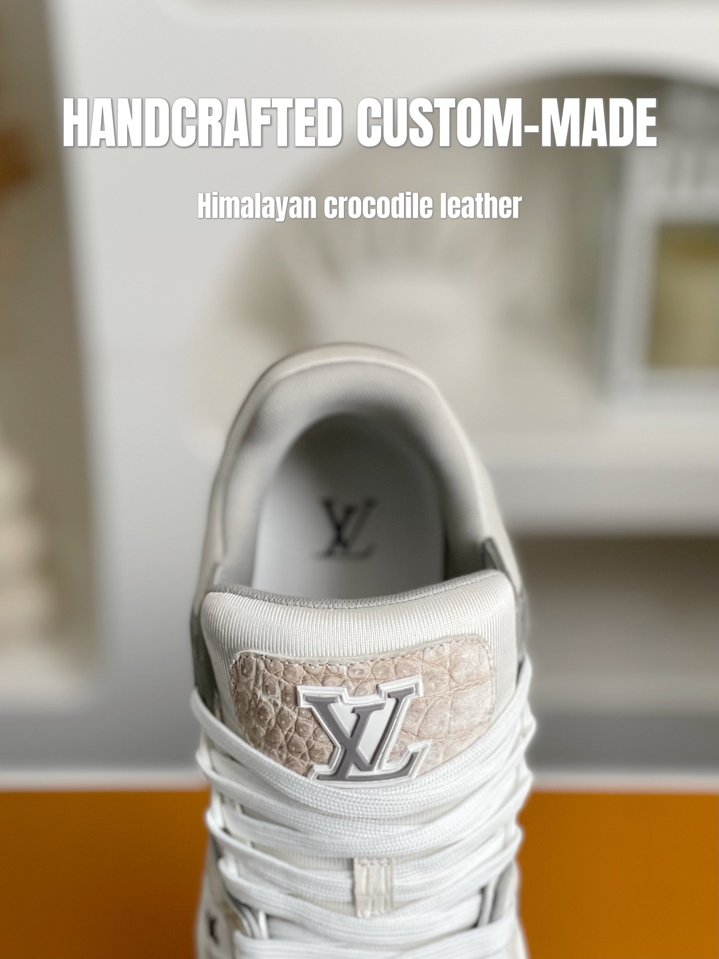 「#2052」【Handmade Custom】Louis Vuitton Himalayan Crocodile Leather Trainer Sneakers