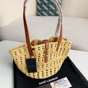 「#1769」YSL Raffia patchwork cow leather woven single shoulder handbag Size：42*20*22cm