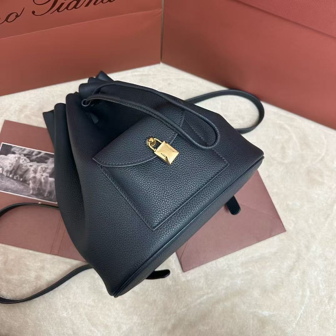 「#3591」loro piana extra black imported cowhide drawstring backpack, size: 25*27*14cm