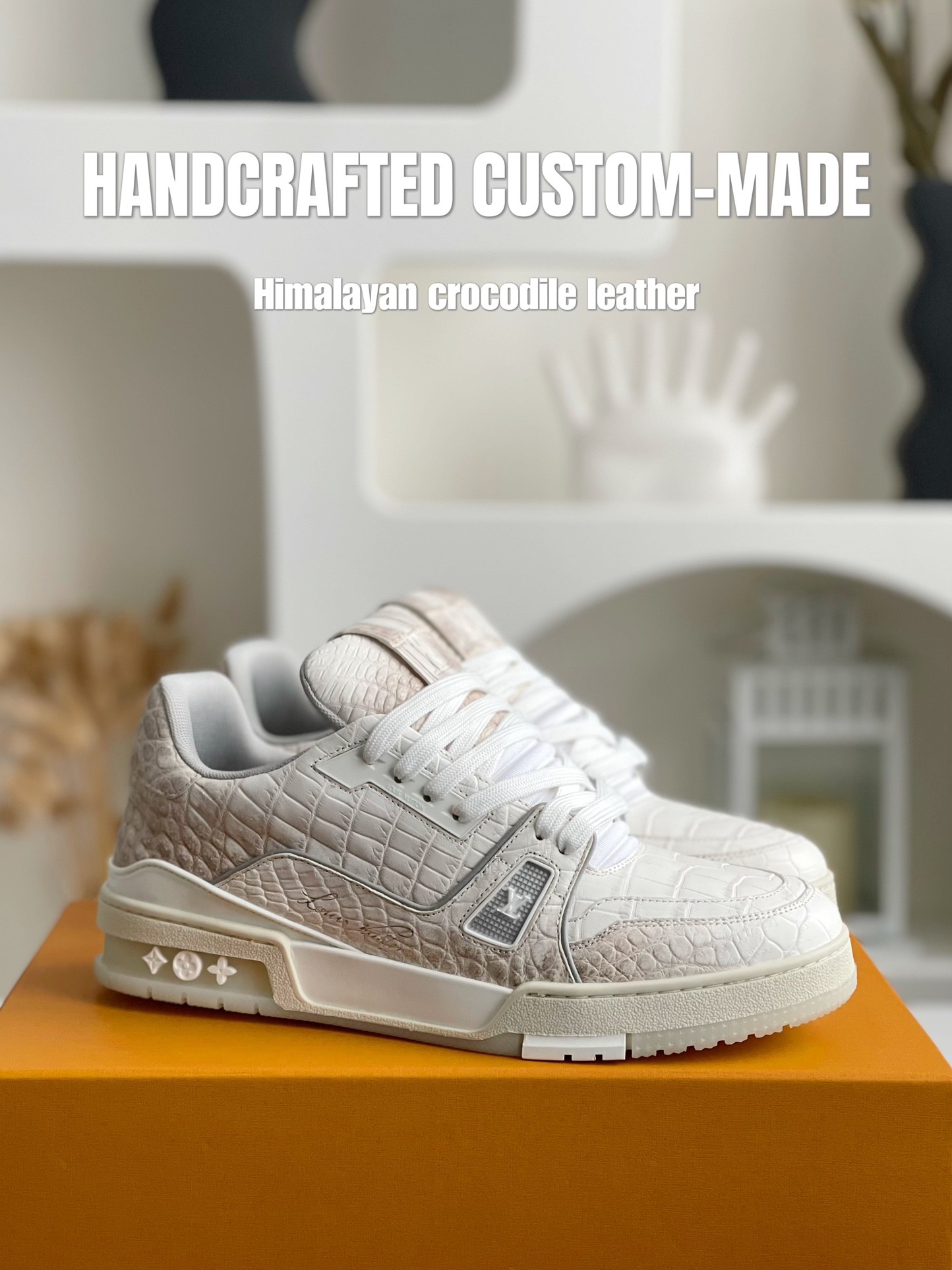 「#2016」【Handmade Custom】Louis Vuitton Himalayan Crocodile Leather Trainer Sneakers