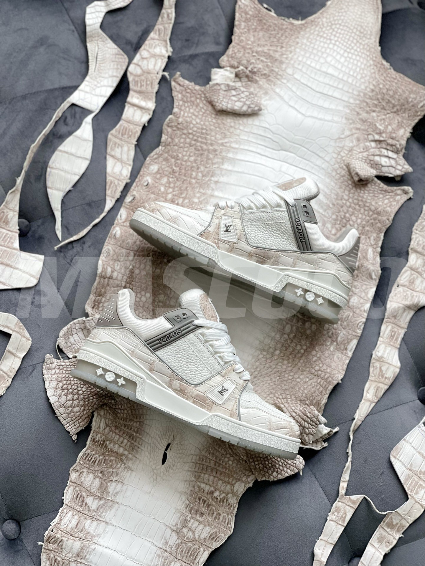 「#2052」【Handmade Custom】Louis Vuitton Himalayan Crocodile Leather Trainer Sneakers